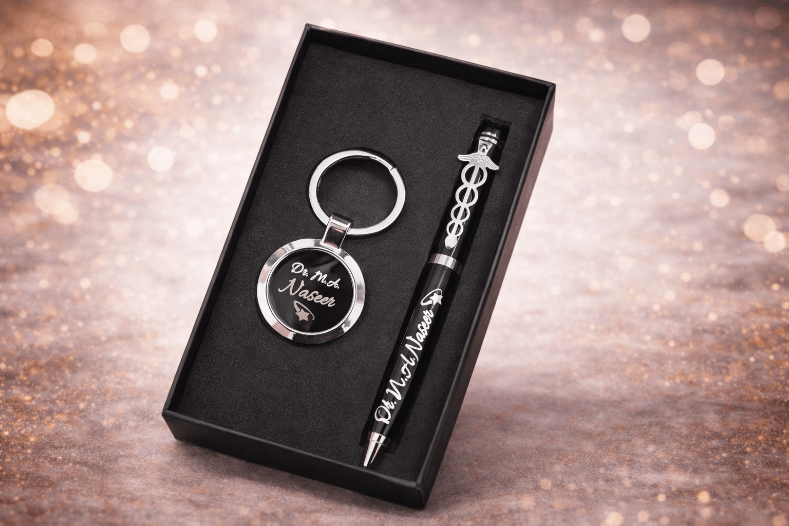 Personalized engraved doctor pen and keychain combo