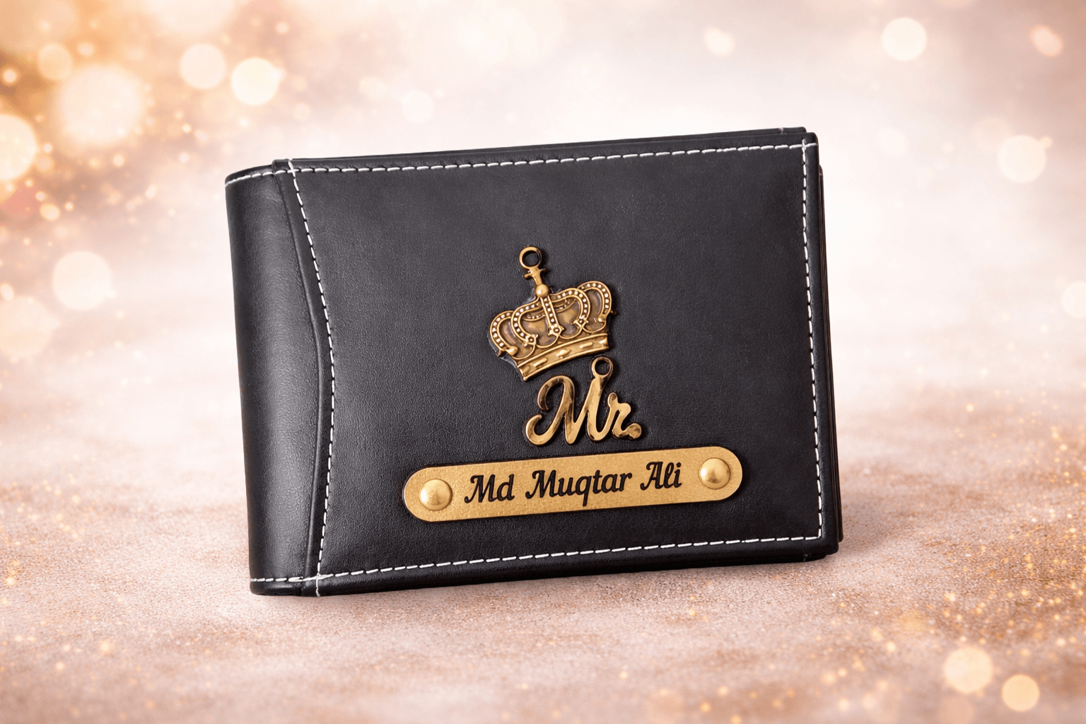 Personalized engraved wallet with nameplate