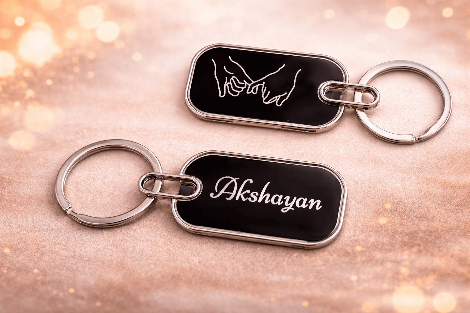 Pair of personalized engraved keychains