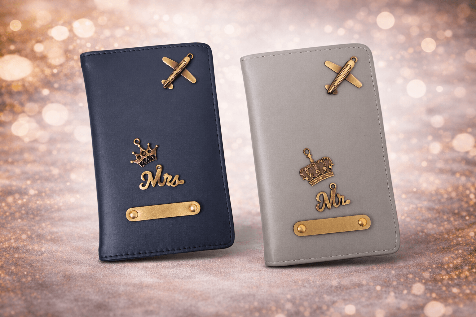 Mr and Mrs personalized passport cover set